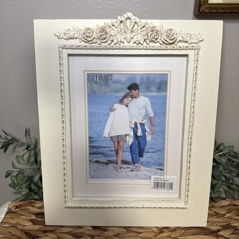 Melannco Ivory Ornate Picture Frame 8x10 5x7 Matted Floral Glass Frame NOS
